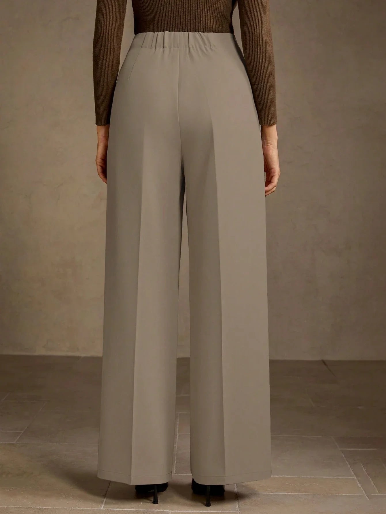 SOLID COLOR SEAM FRONT STRAIGHT LEG SUIT PANTS shein