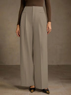 SOLID COLOR SEAM FRONT STRAIGHT LEG SUIT PANTS shein