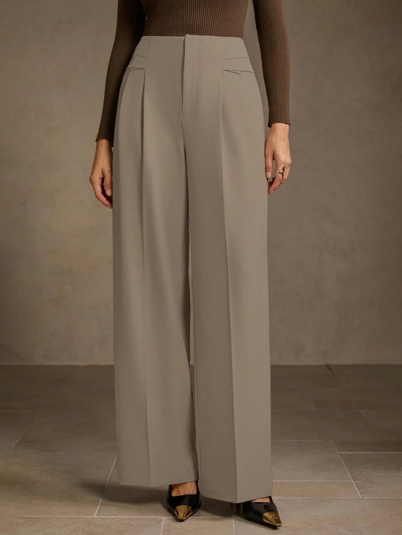 SOLID COLOR SEAM FRONT STRAIGHT LEG SUIT PANTS shein