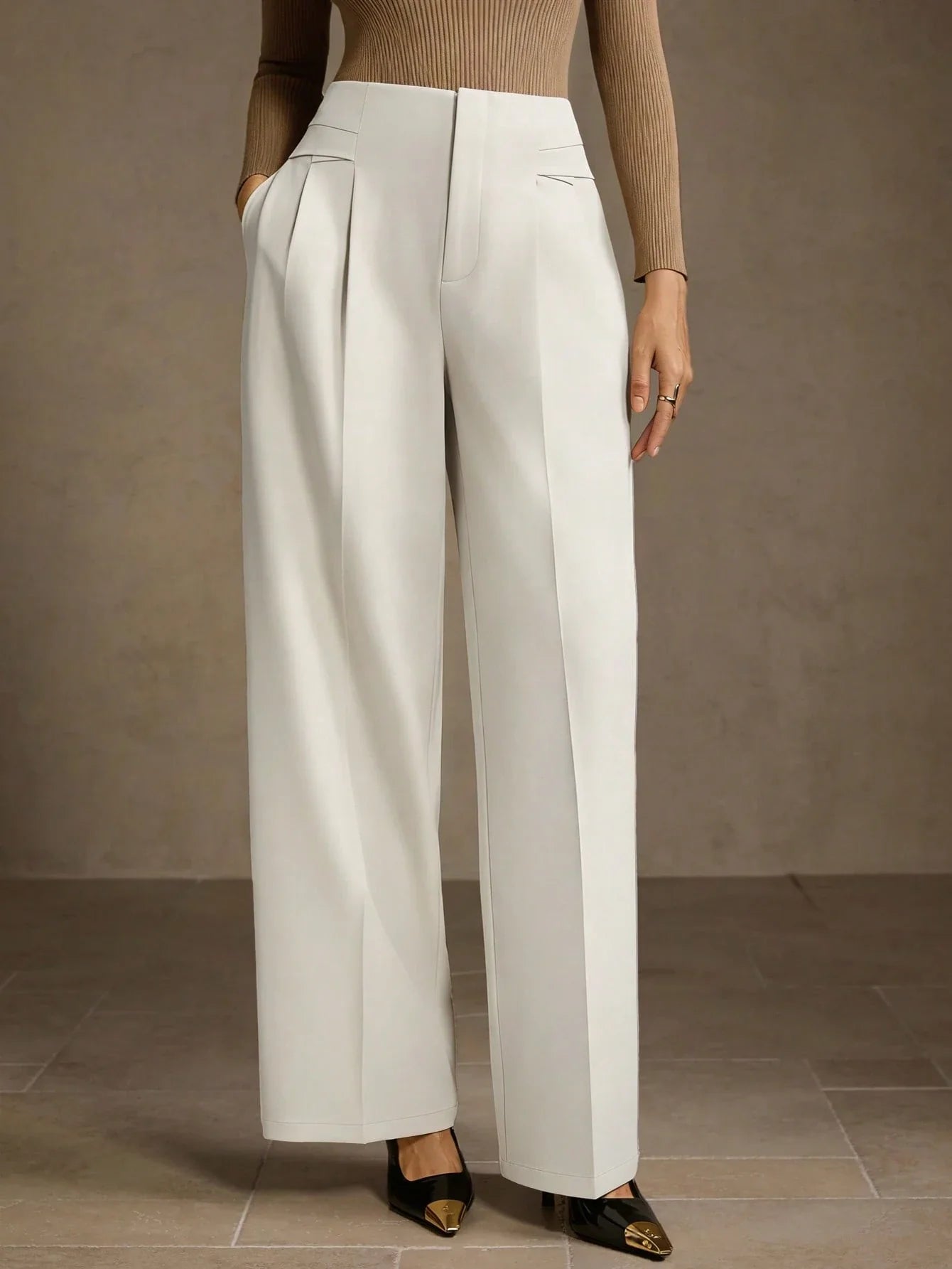 SOLID COLOR SEAM FRONT STRAIGHT LEG SUIT PANTS shein
