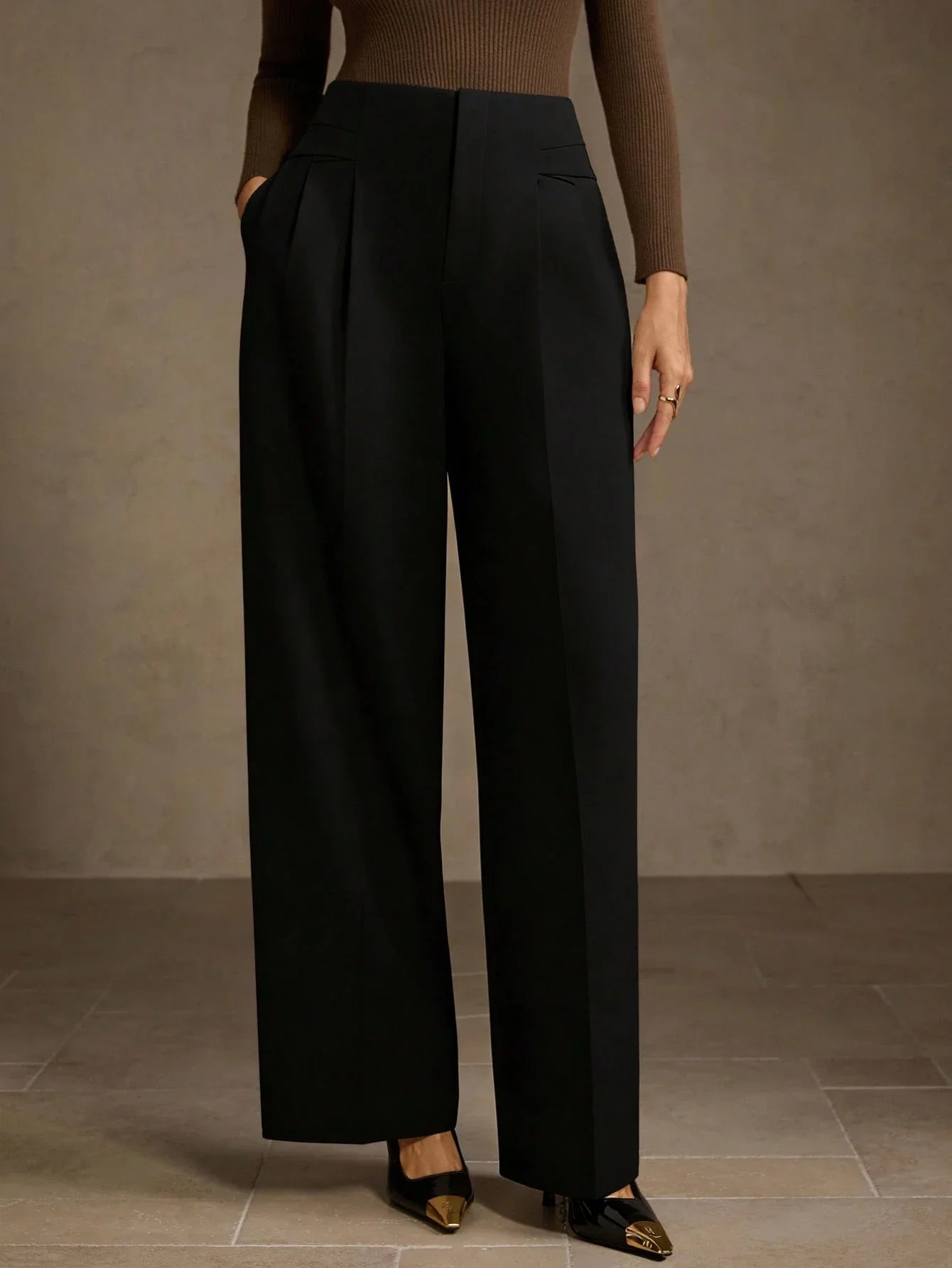 SOLID COLOR SEAM FRONT STRAIGHT LEG SUIT PANTS shein