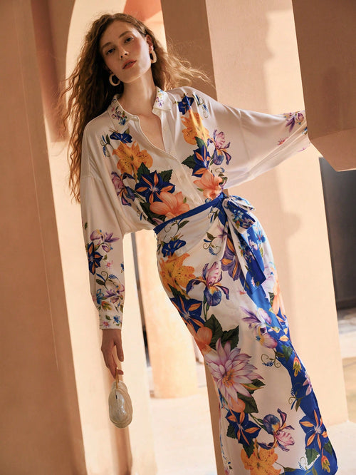 MOTF PREMIUM FLORAL PRINT BUTTON UP SHIRT shein