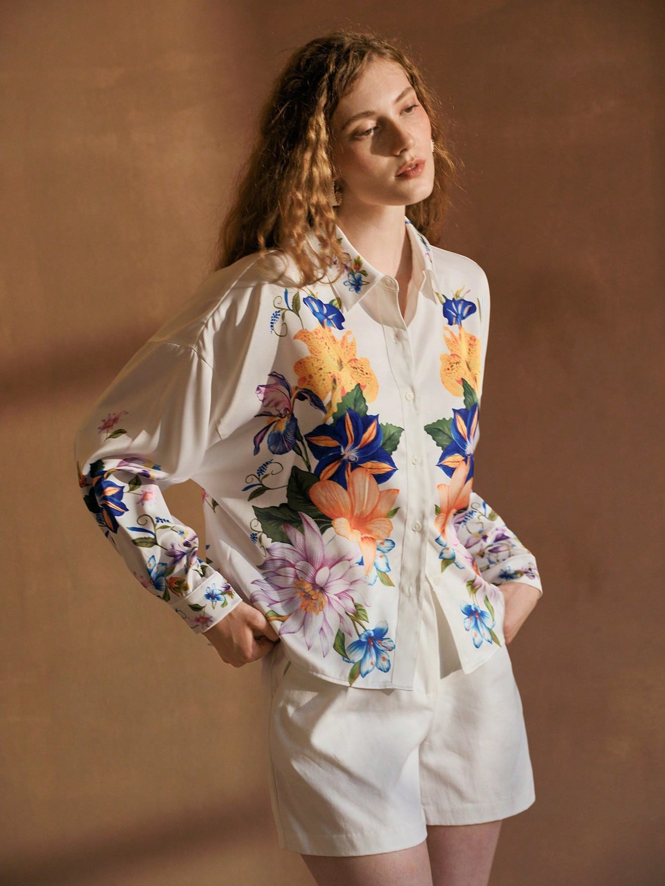MOTF PREMIUM FLORAL PRINT BUTTON UP SHIRT shein