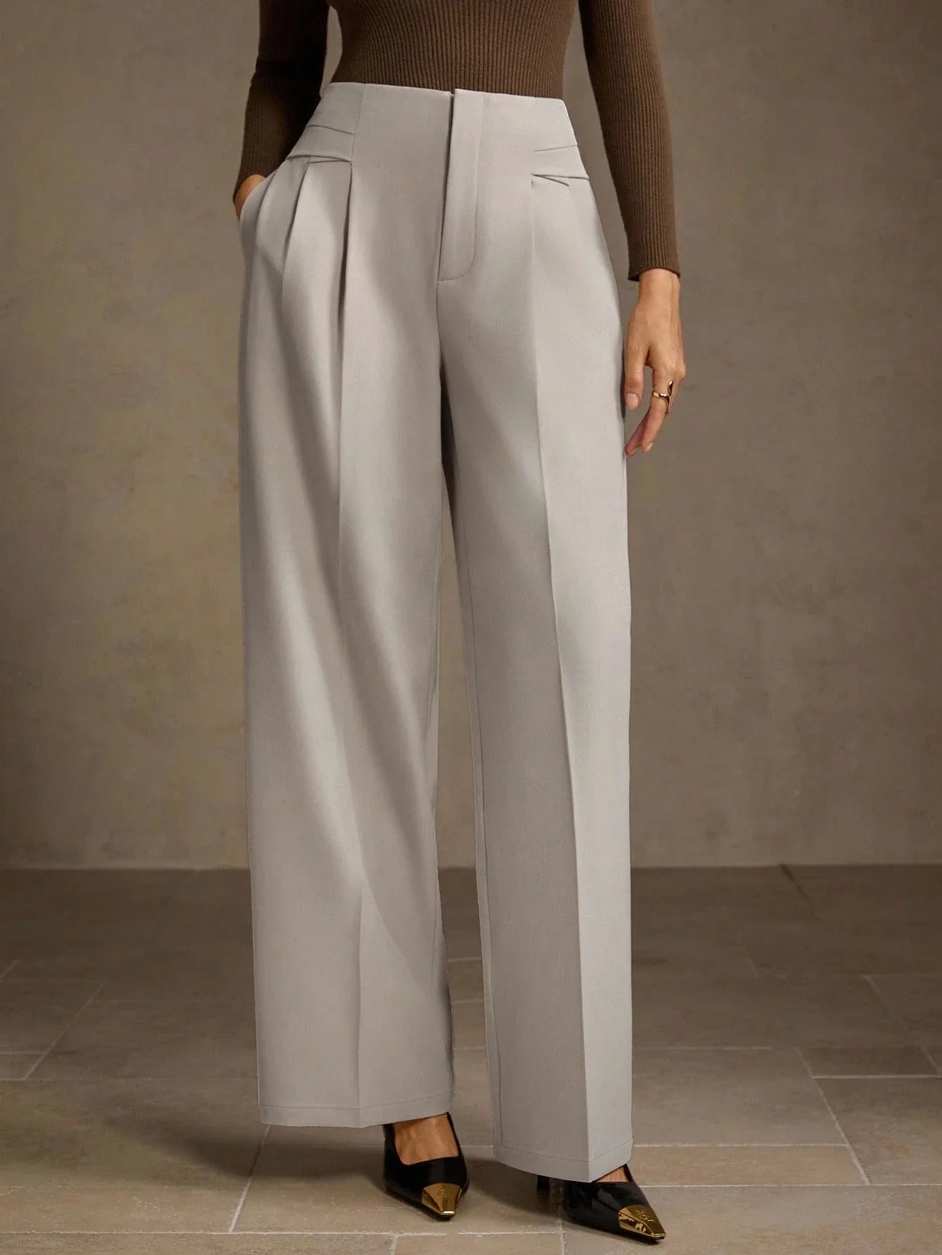 SOLID COLOR SEAM FRONT STRAIGHT LEG SUIT PANTS shein