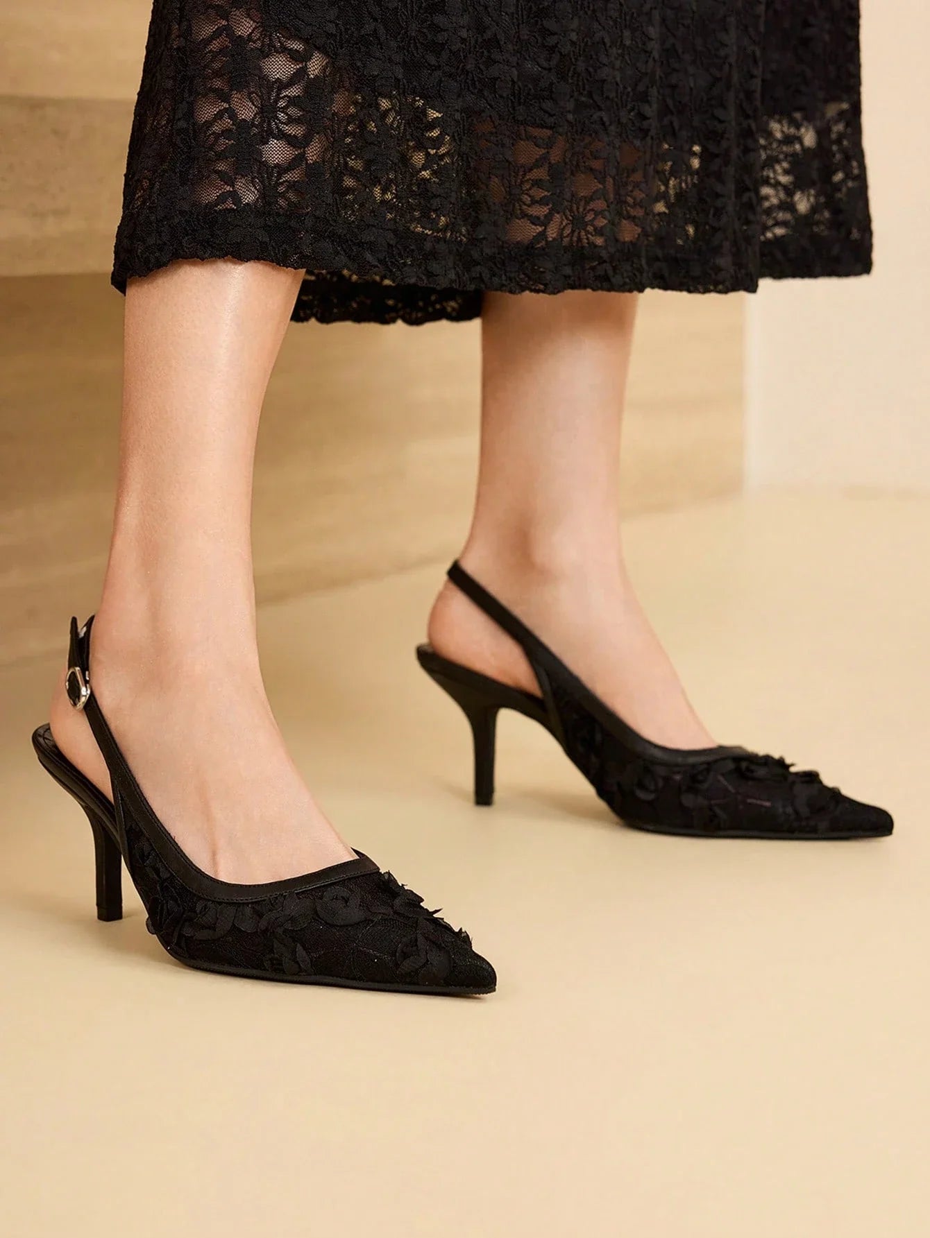 MOTF PREMIUM WOMEN'S FASHION MESH RHINESTONE BACKLESS POINTED TOE HIGH HEEL shein