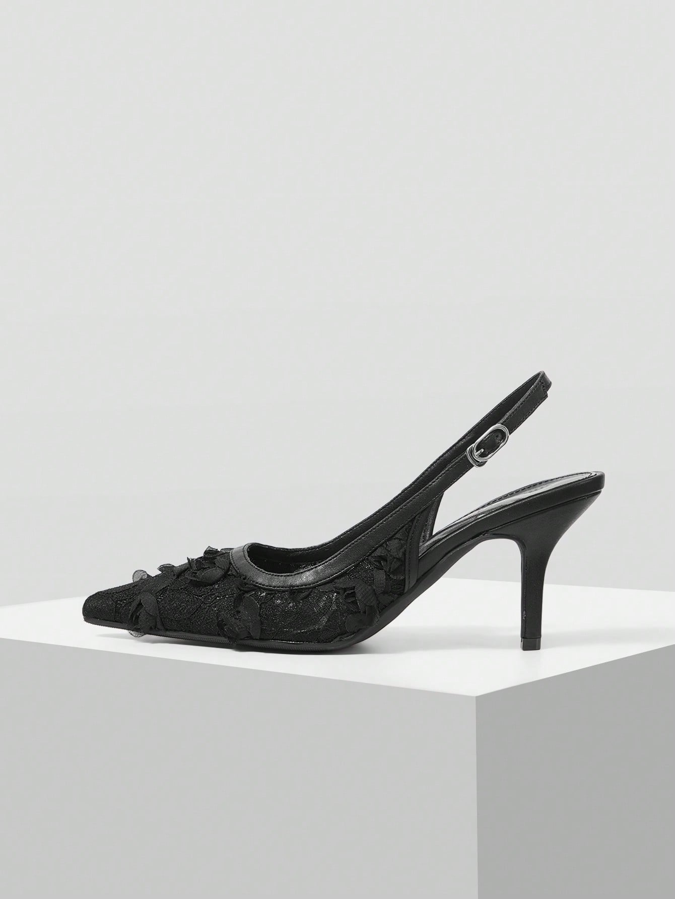 MOTF PREMIUM WOMEN'S FASHION MESH RHINESTONE BACKLESS POINTED TOE HIGH HEEL shein