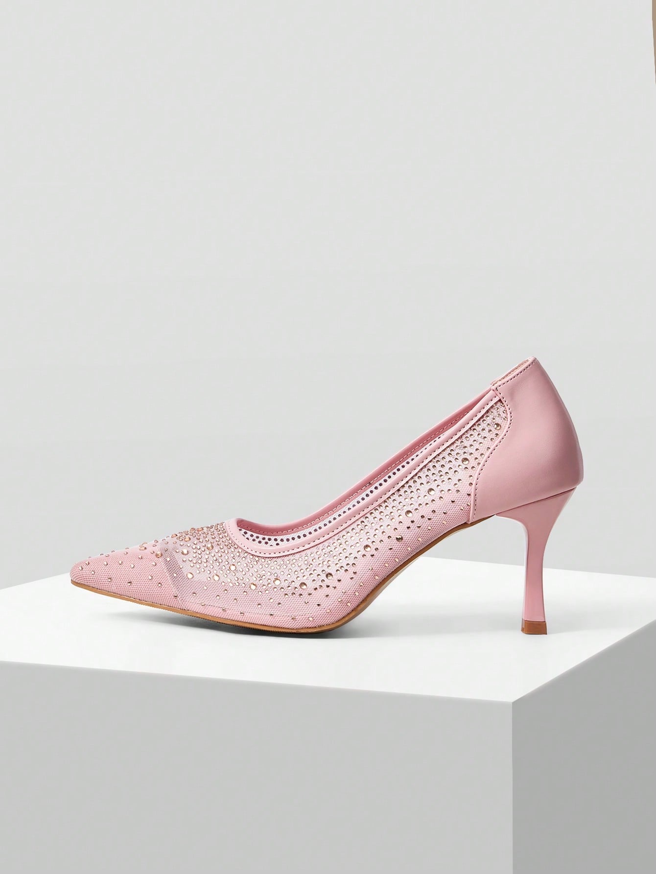 MOTF PREMIUM WOMEN'S FASHION MESH RHINESTONE BACKLESS POINTED TOE HIGH HEEL shein