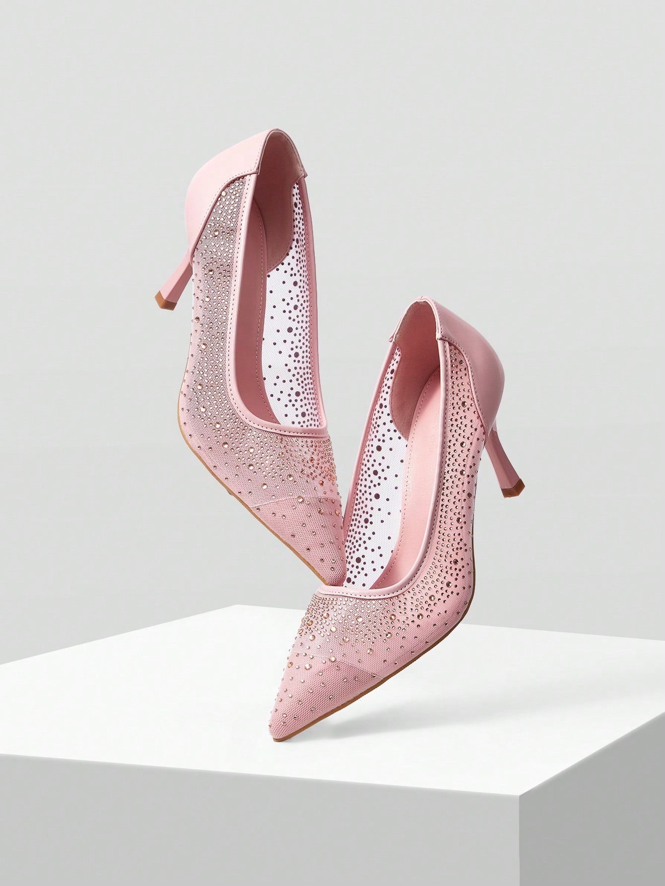 MOTF PREMIUM WOMEN'S FASHION MESH RHINESTONE BACKLESS POINTED TOE HIGH HEEL shein