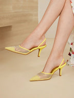 MOTF PREMIUM WOMEN'S FASHION MESH RHINESTONE BACKLESS POINTED TOE HIGH HEEL shein