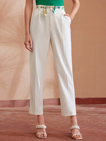 MOTF PREMIUM SEAM FRONT SLANT POCKET BELTED SUIT PANTS