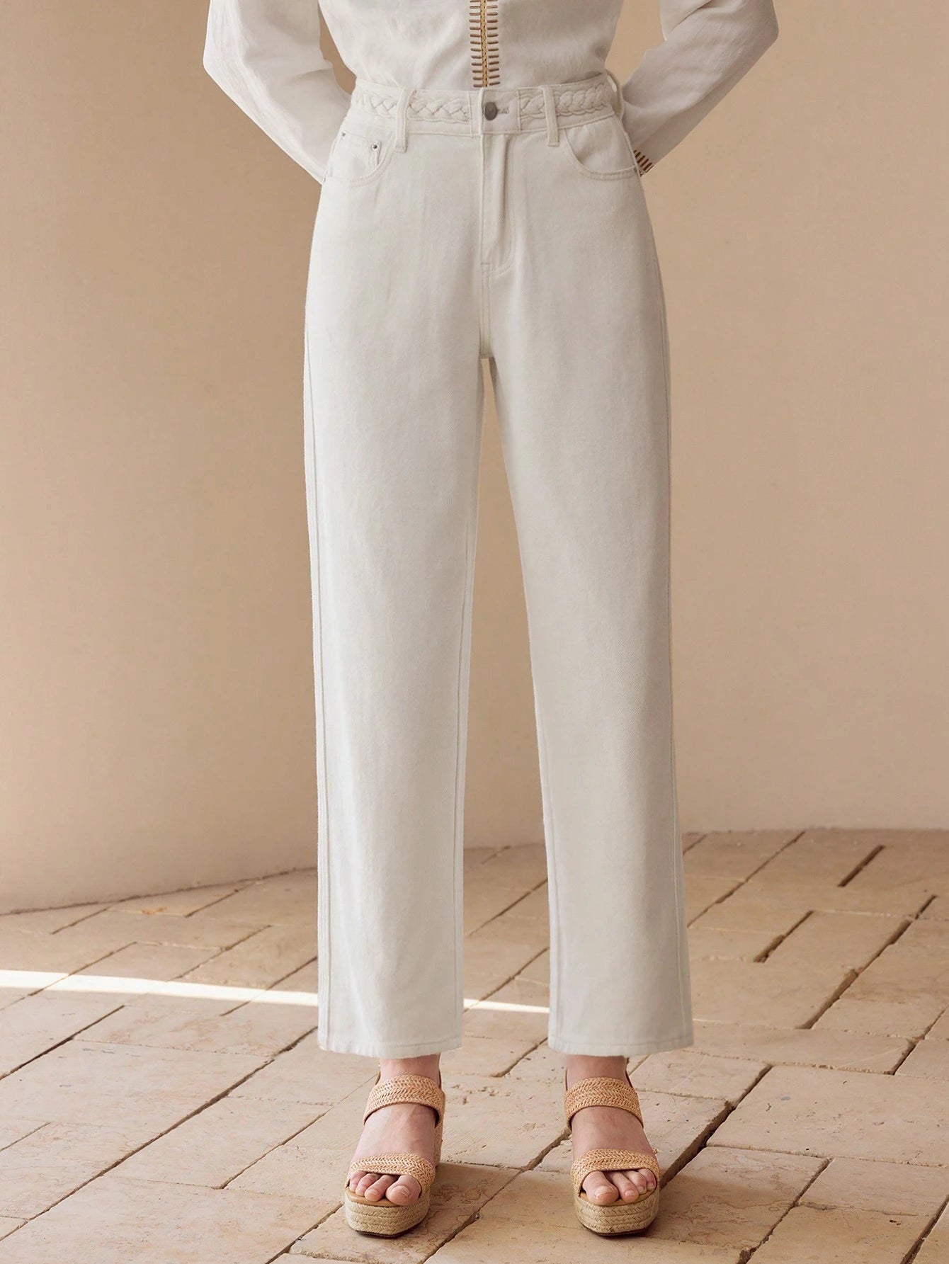 MOTF PREMIUM CABLE WAIST ZIP FRONT STRAIGHT LEG JEANS