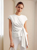 PREMIUM KNOT FRONT CAP SLEEVE T-SHIRT shein