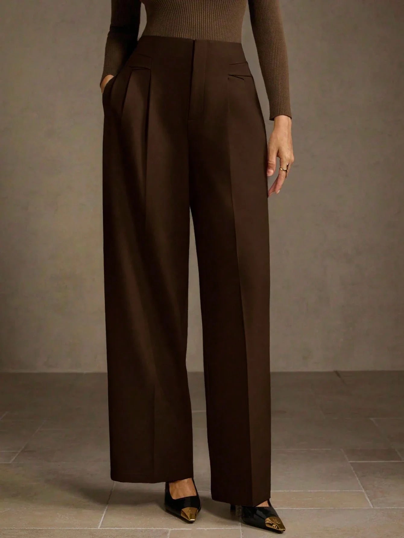 SOLID COLOR SEAM FRONT STRAIGHT LEG SUIT PANTS shein