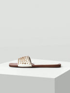 MOTF PREMIUM SQUARE TOE CONTRAST TRIM STUDDED FLAT SANDALS shein