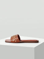 MOTF PREMIUM SQUARE TOE CONTRAST TRIM STUDDED FLAT SANDALS shein