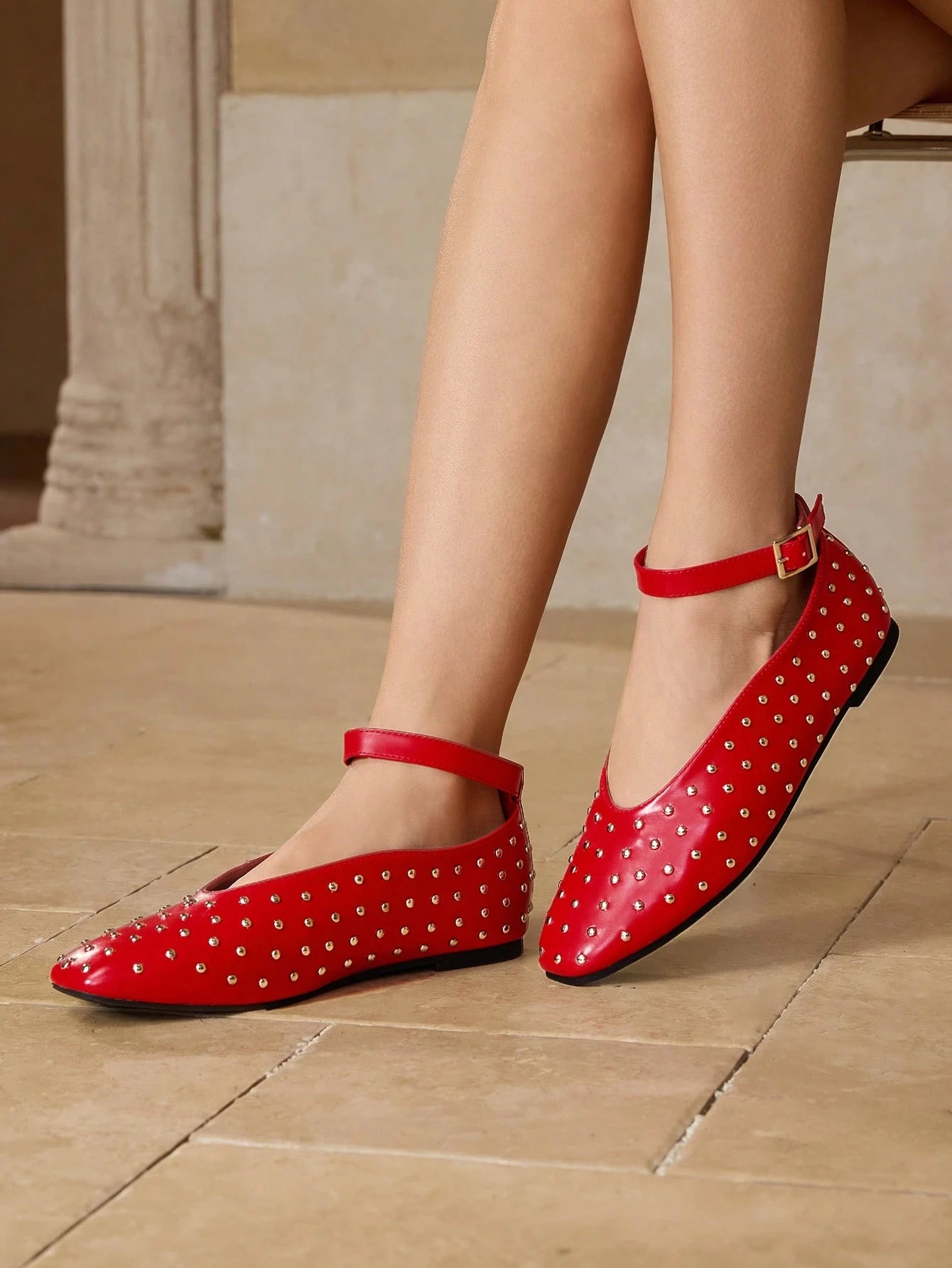 MOTF PREMIUM FASHION STUDDED FLAT SLIP-ON SPRING SHOES shein