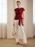 PREMIUM KNOT FRONT CAP SLEEVE T-SHIRT shein