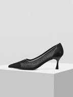 MOTF PREMIUM WOMEN'S FASHION MESH RHINESTONE BACKLESS POINTED TOE HIGH HEEL shein