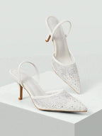 MOTF PREMIUM WOMEN'S FASHION MESH RHINESTONE BACKLESS POINTED TOE HIGH HEEL shein