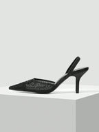 MOTF PREMIUM WOMEN'S FASHION MESH RHINESTONE BACKLESS POINTED TOE HIGH HEEL shein