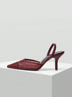 MOTF PREMIUM WOMEN'S FASHION MESH RHINESTONE BACKLESS POINTED TOE HIGH HEEL shein