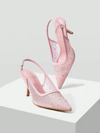 MOTF PREMIUM WOMEN'S FASHION MESH RHINESTONE BACKLESS POINTED TOE HIGH HEEL shein
