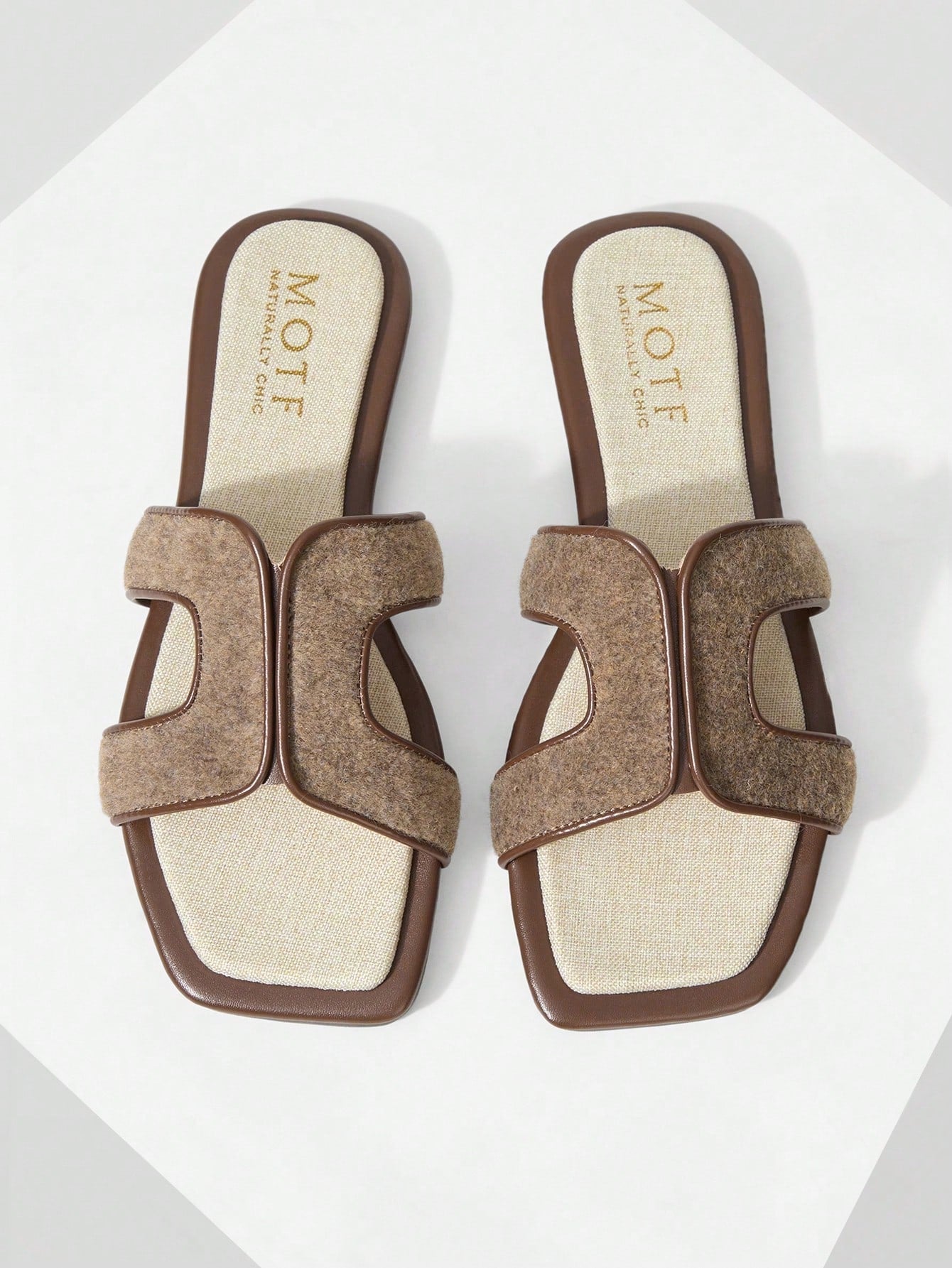 PREMIUM SQUARE TOE CONTRAST TRIM FLAT SANDALS shein