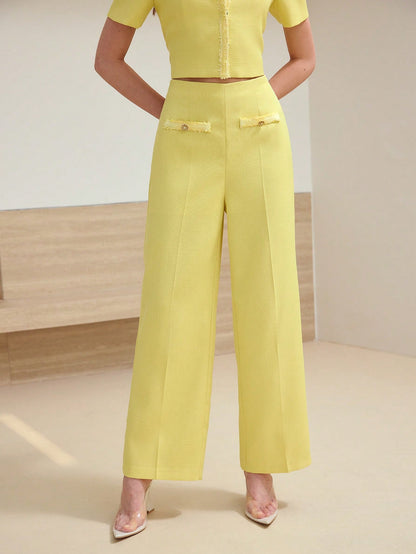 MOTF STUDIO CONTRAST BINDING PRESS CREASE SUIT PANTS