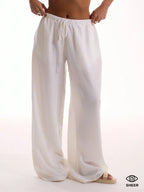 Textured Linen Feel Tie Waist Trouser shein