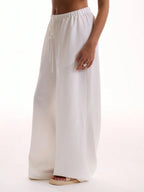 Textured Linen Feel Tie Waist Trouser shein