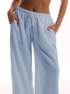 Textured Linen Feel Tie Waist Trouser shein