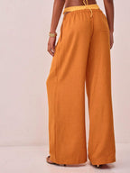 Textured Linen Feel Tie Waist Trouser shein