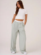 Woven Contrast Waistband Tailored Trousers shein