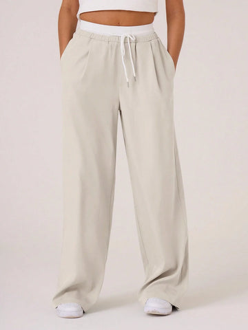 Woven Contrast Waistband Tailored Trousers