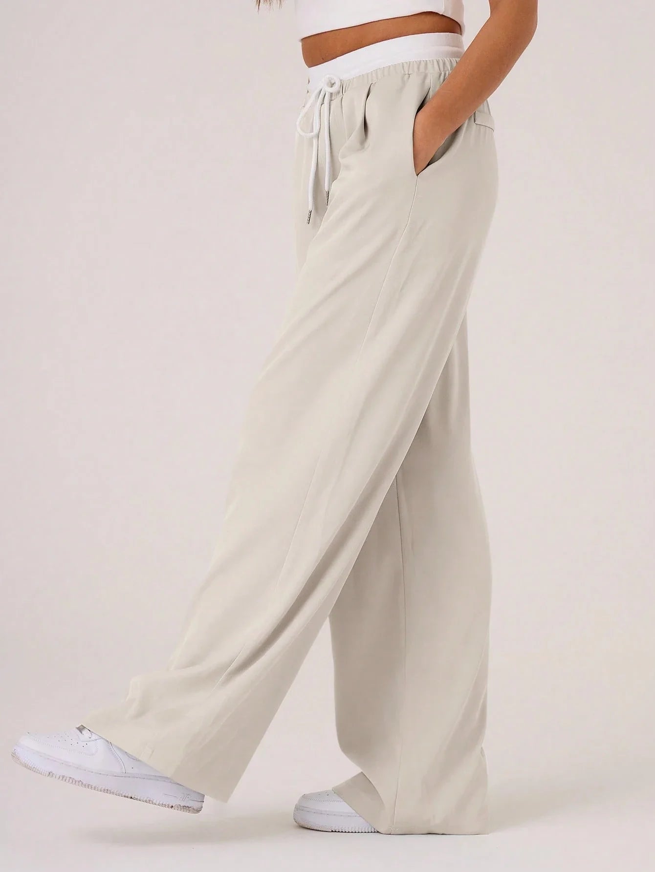 Woven Contrast Waistband Tailored Trousers shein