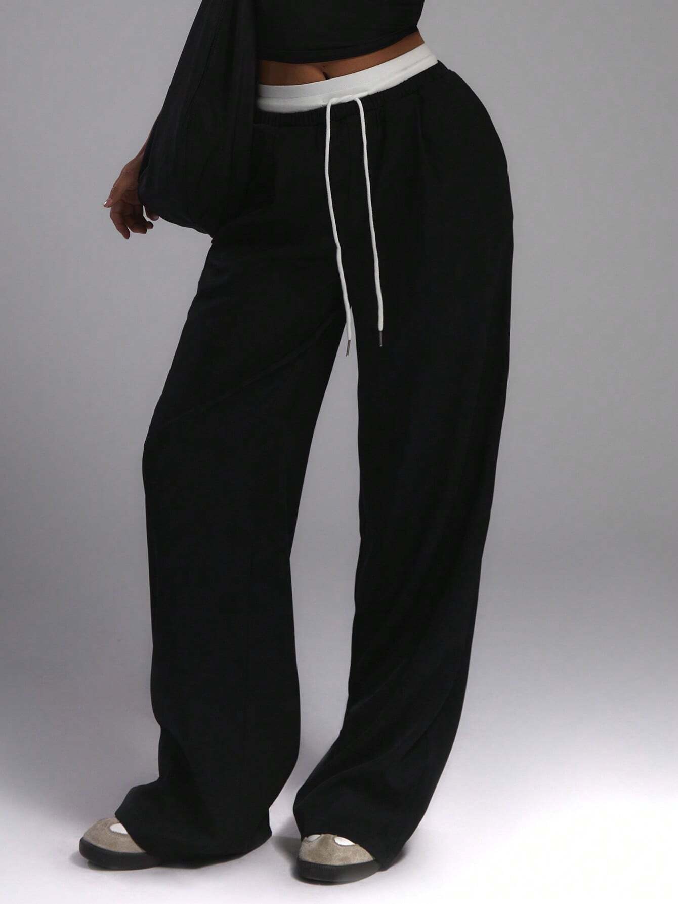 Woven Contrast Waistband Tailored Trousers shein