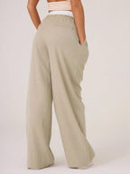 Woven Contrast Waistband Tailored Trousers shein