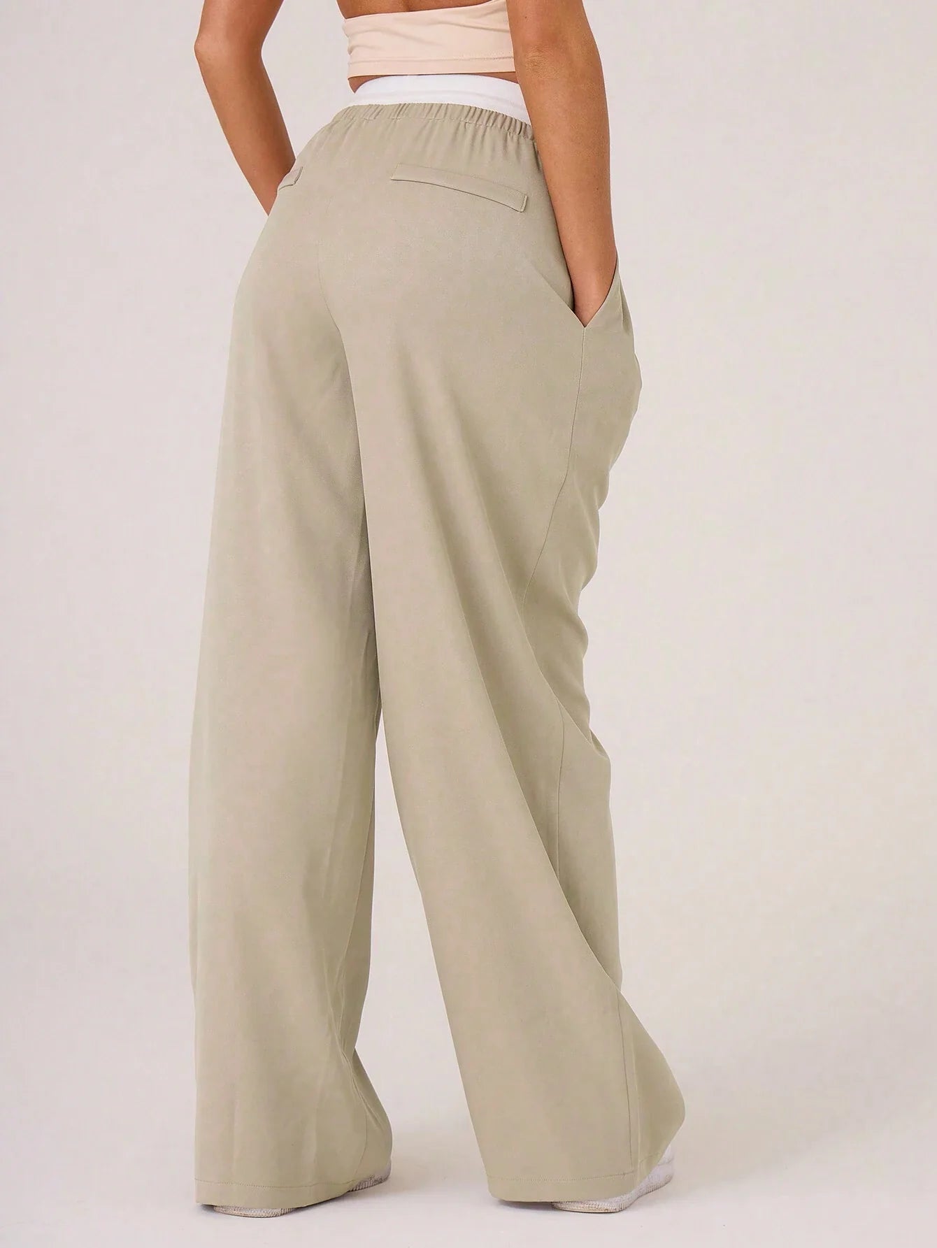 Woven Contrast Waistband Tailored Trousers shein