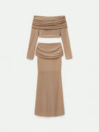 Glitter Knitted One-Shoulder Top Waisted Sexy Skirt shein