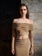 Glitter Knitted One-Shoulder Top Waisted Sexy Skirt shein