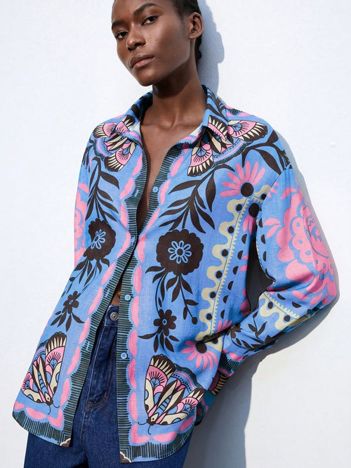 Contrast Casual Summer Boho Vacation Holiday Blouse shein