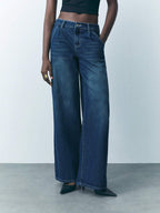 Women's Button Waist Strap Casual Straight Leg Jeans Streetwear Trousers shein