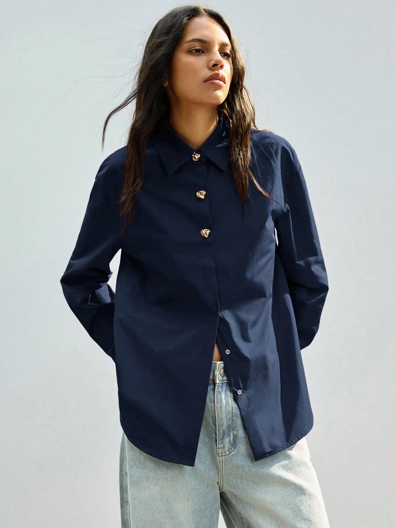 Lapel Long Sleeve Blouse shein