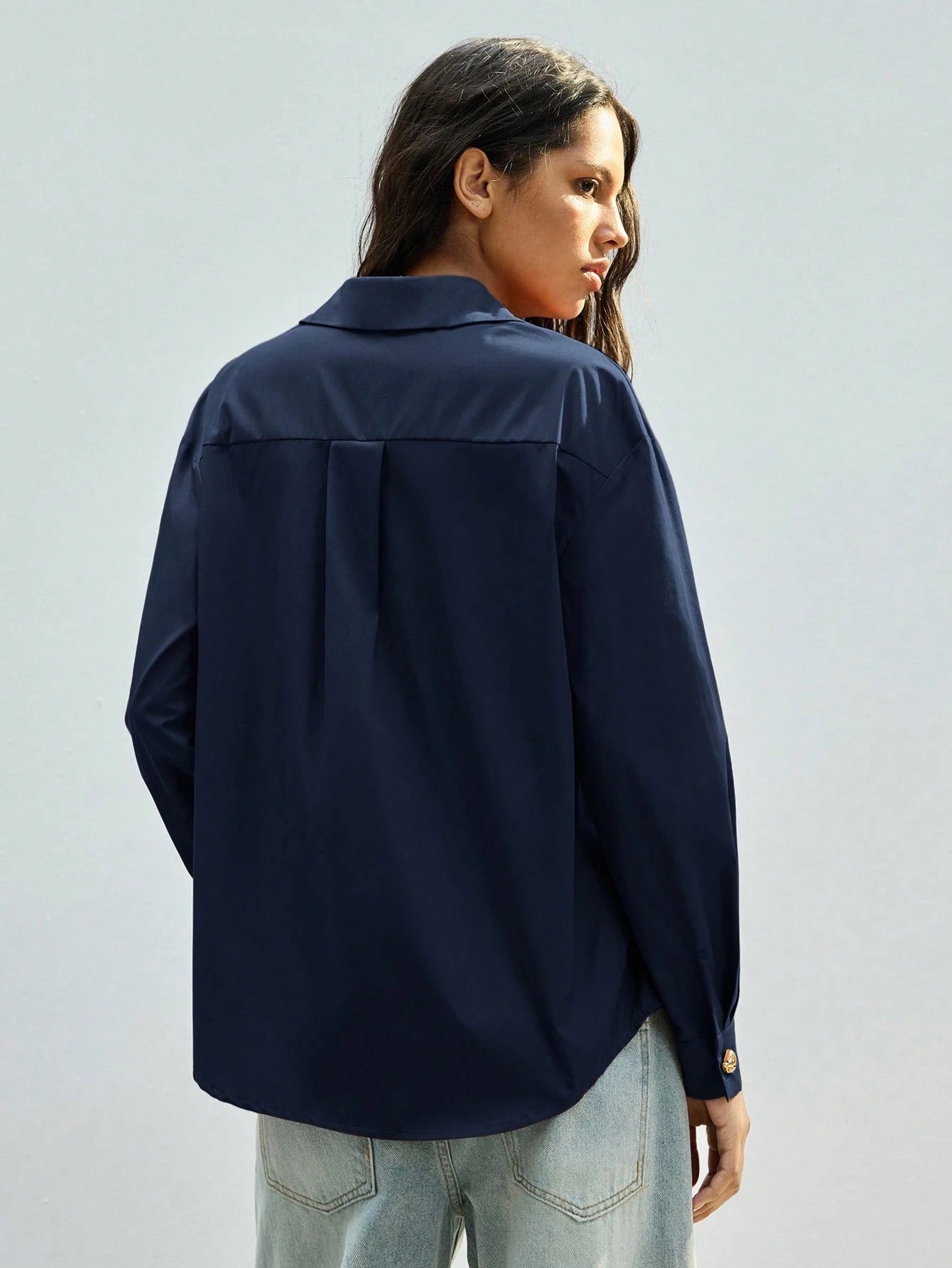Lapel Long Sleeve Blouse shein