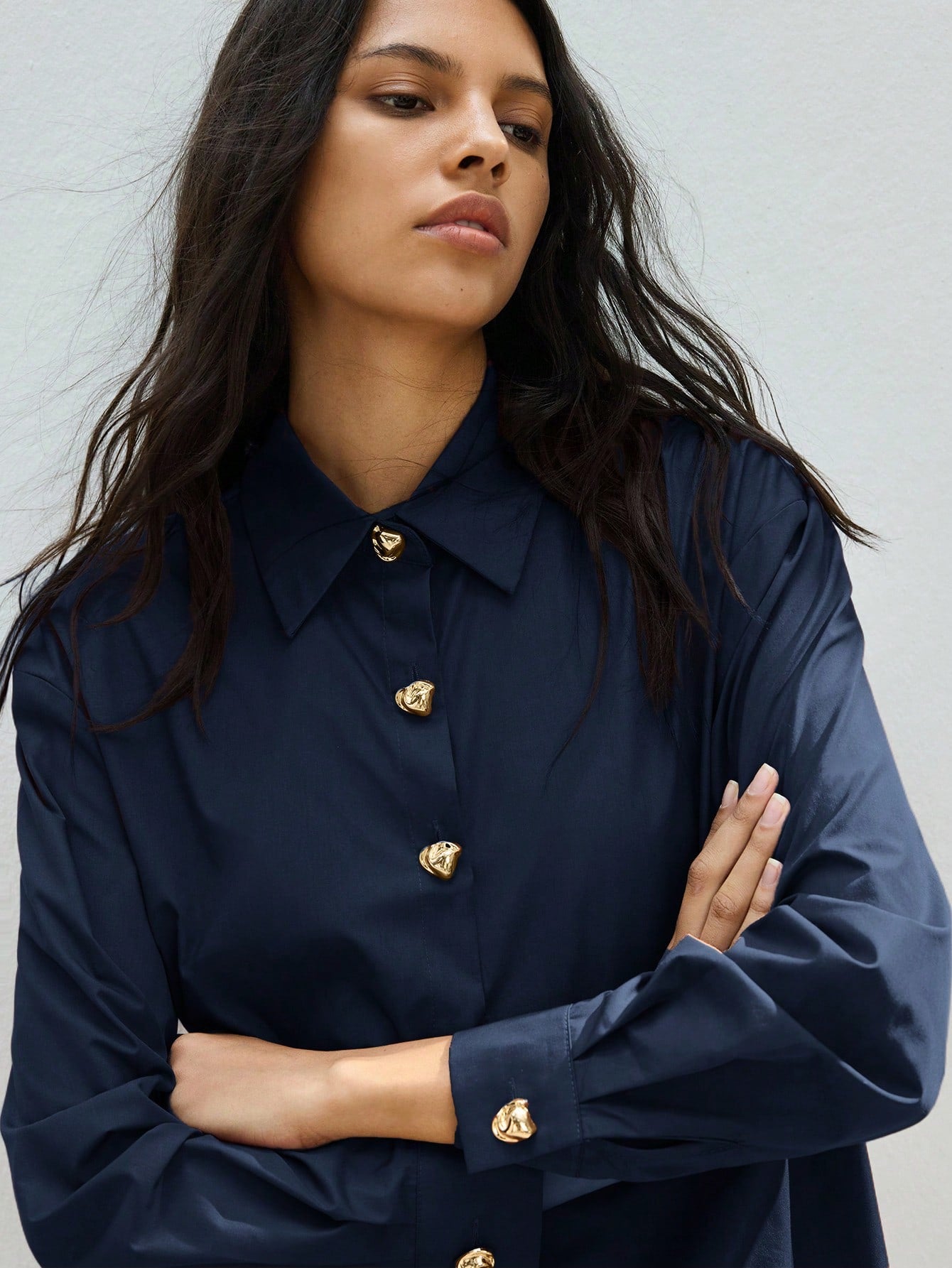 Lapel Long Sleeve Blouse shein