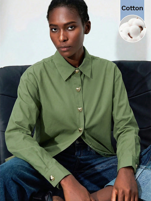 Lapel Long Sleeve Blouse shein