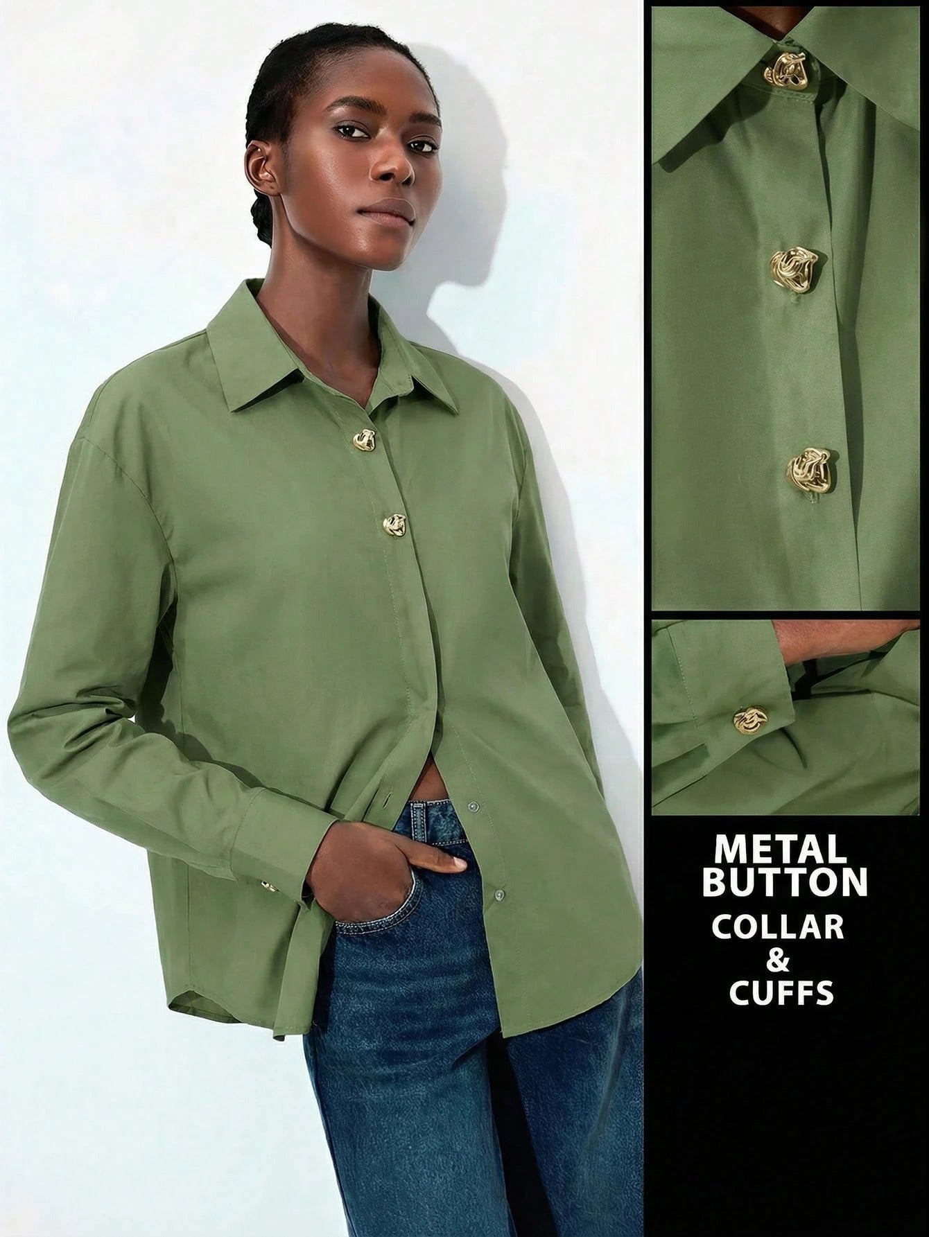 Lapel Long Sleeve Blouse shein