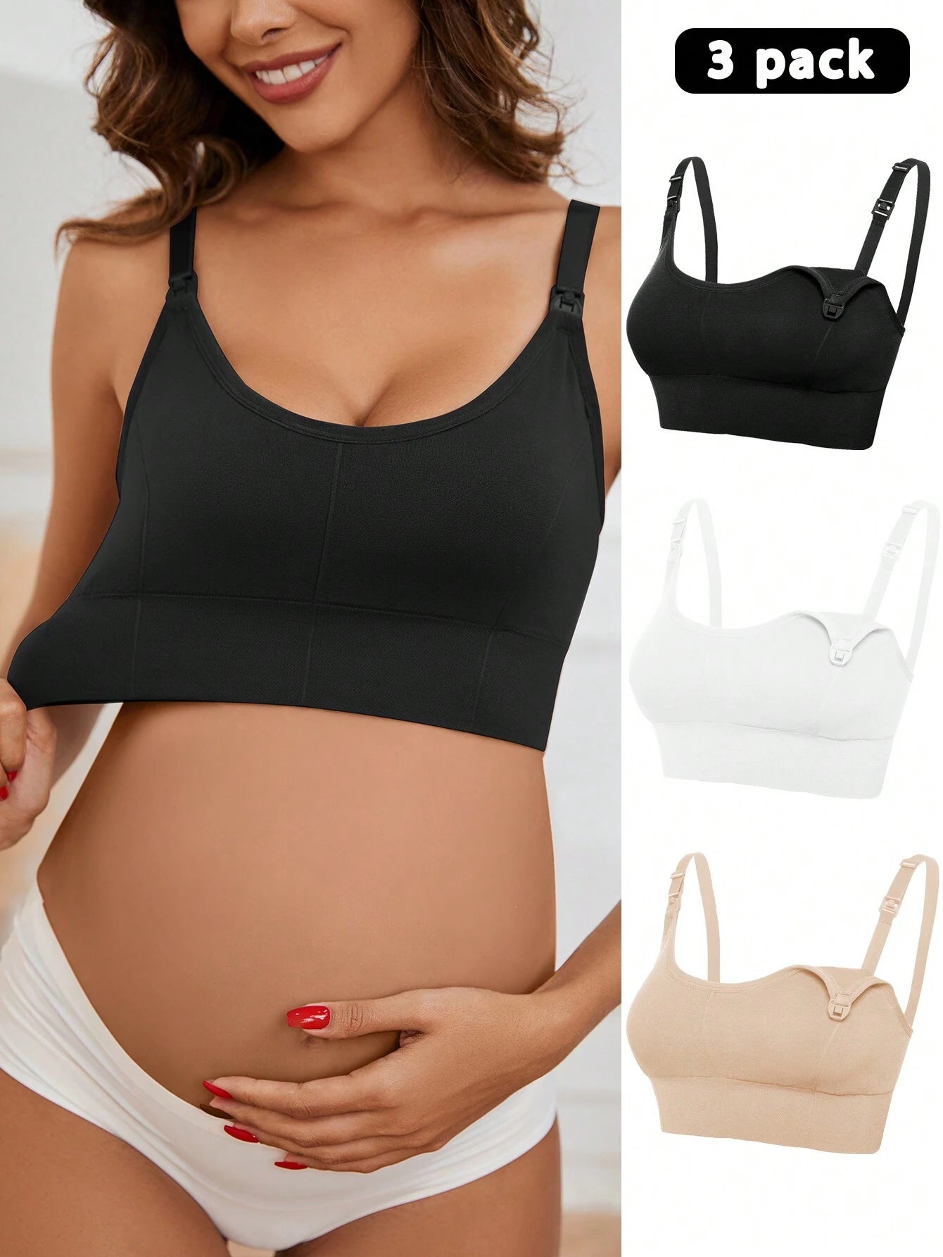 Maternity 3pcs Lingerie Seamless Nursing Bra shein