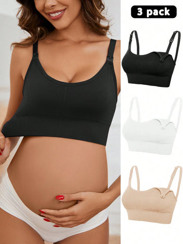 Maternity 3pcs Lingerie Seamless Nursing Bra shein