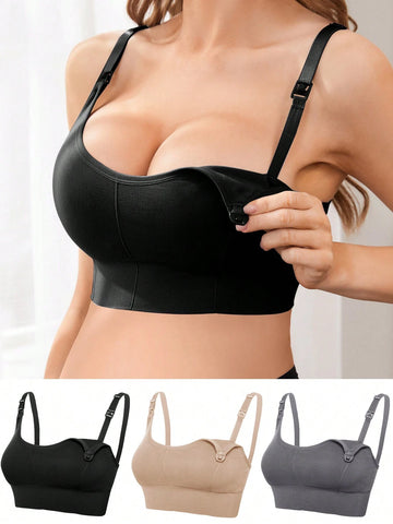 Maternity 3pcs Lingerie Seamless Nursing Bra shein